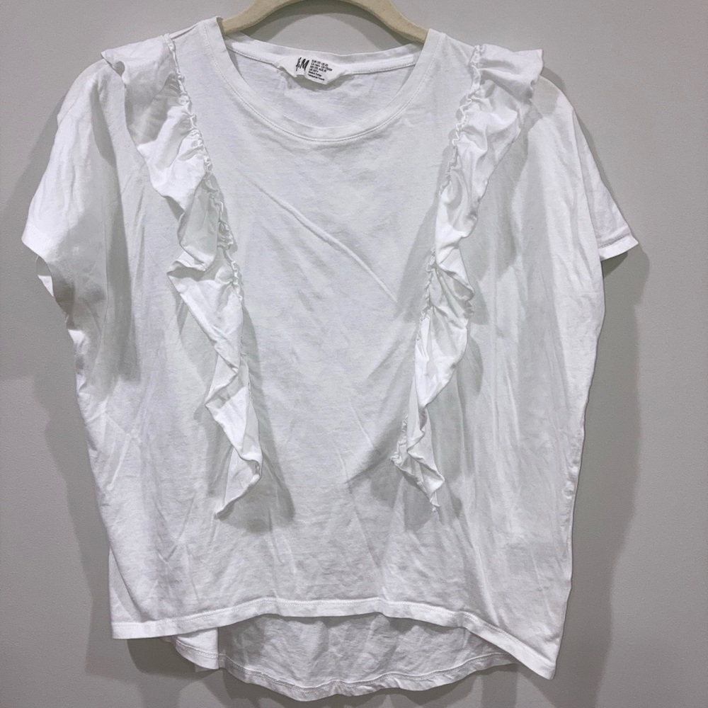 H&M White Cotton Top with Ruffles US 20
